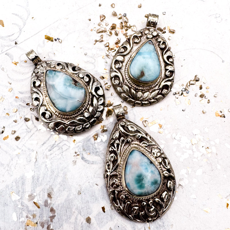 Larimar Drop Nepal Pendant