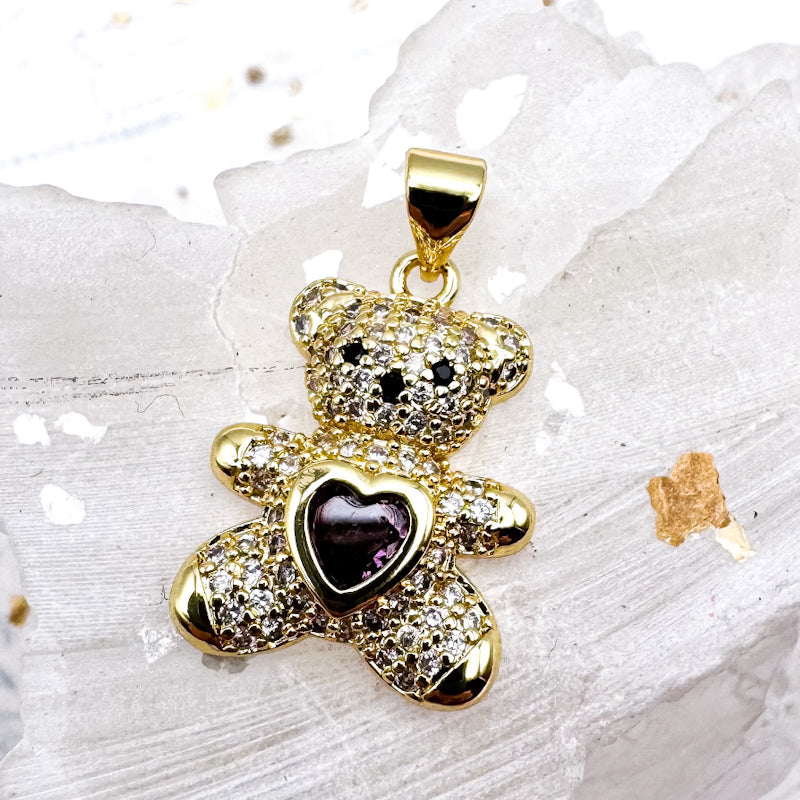 Lilac 18K Gold Rhinestone Bear Charm