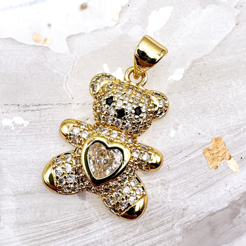 Clear 18K Gold Rhinestone Bear Charm