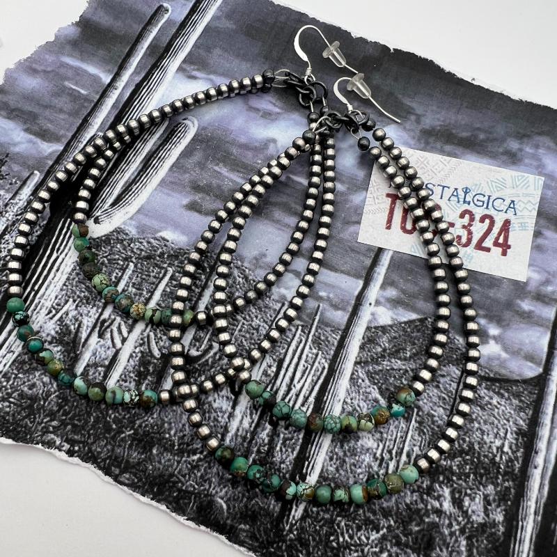 Navajo Pearl and Turquoise Hoop Earring Pair - Tucson Find