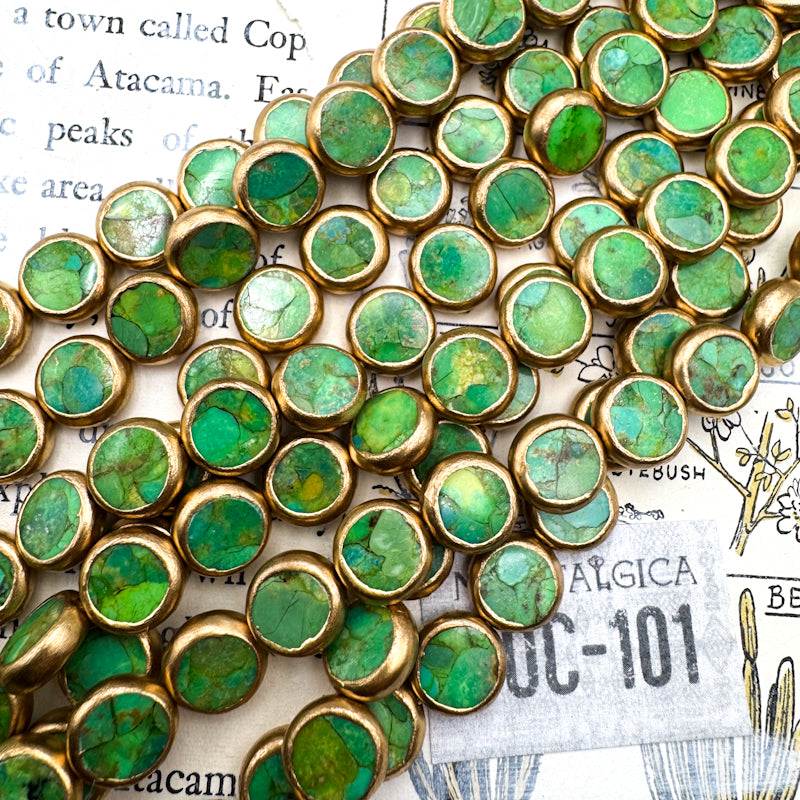 9mm Green Turquoise Coin Bead Strand - Tucson Find