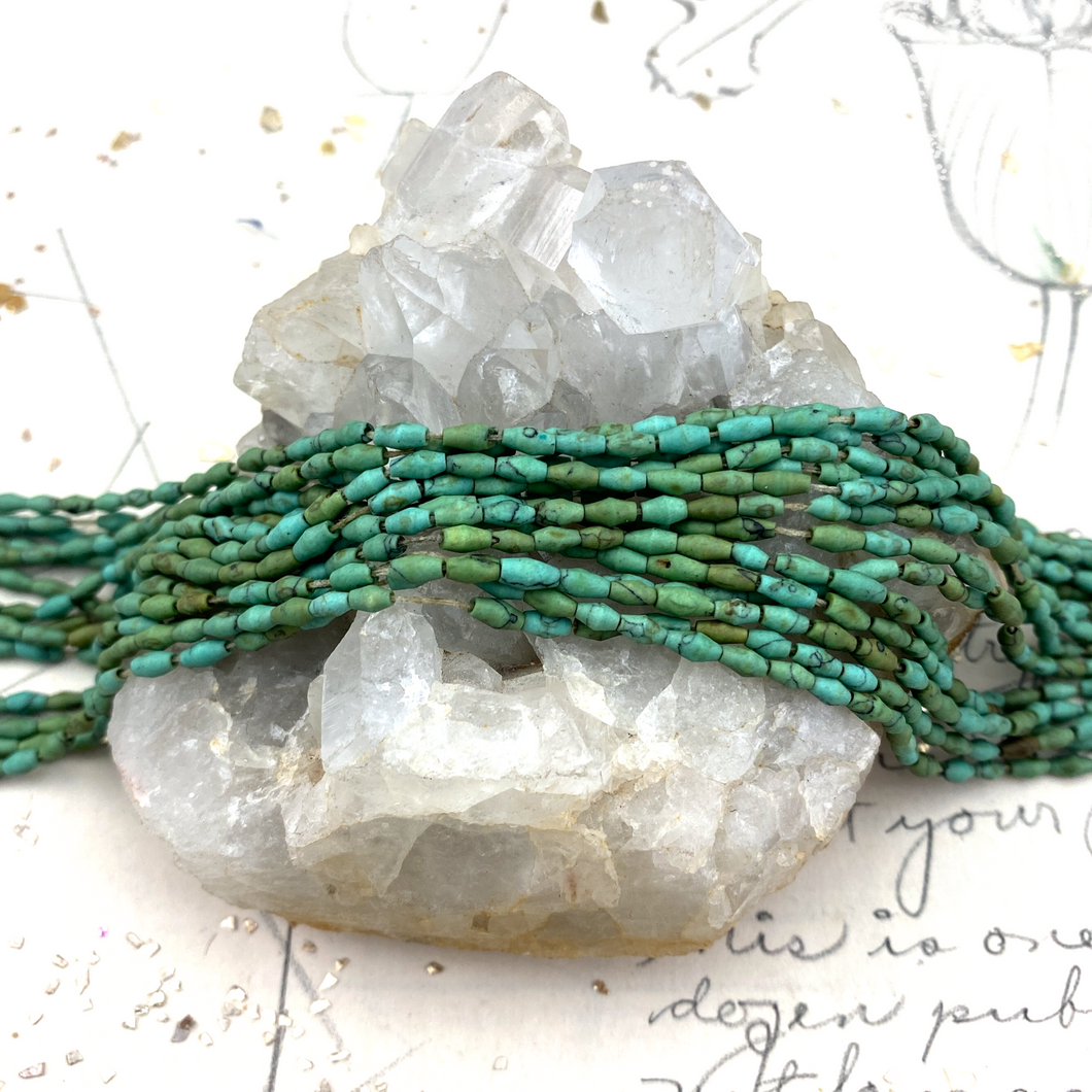 Green Turquoise Rice Shaped Afghan Stone Bead Strand