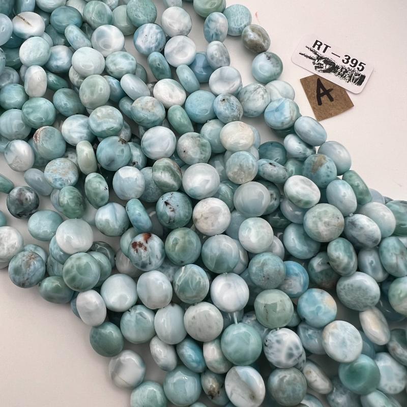 10mm Larimar Coin High End Gemstone Strand - Vegas Find