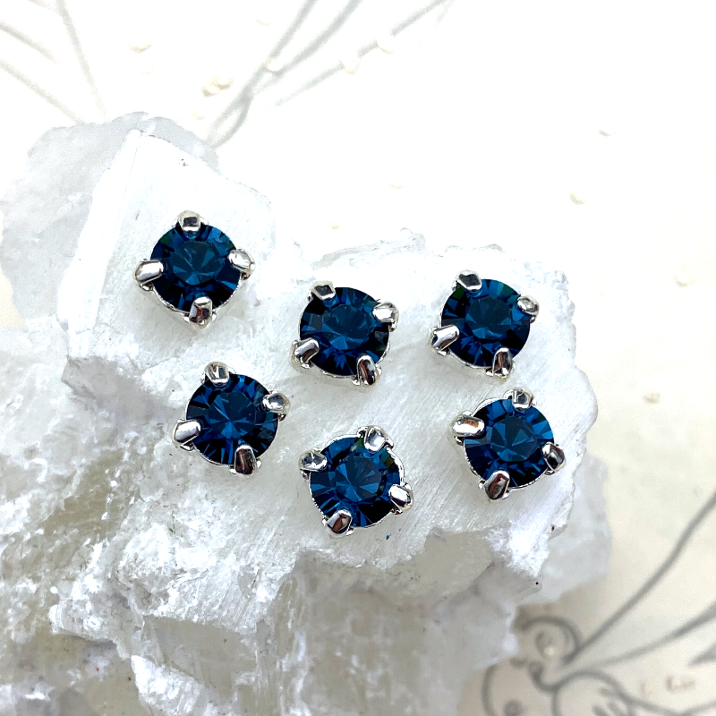 SS29 Montana Blue Premium Crystal Round Square Set Sew on Stones with 2 Holes - 6 pcs