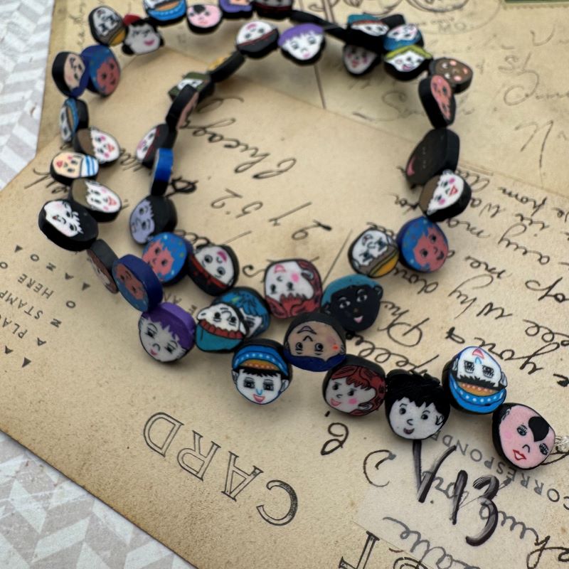 German Polymer Face Bead Lampwork Strand - Sleepy Hollow Road Trip Finds