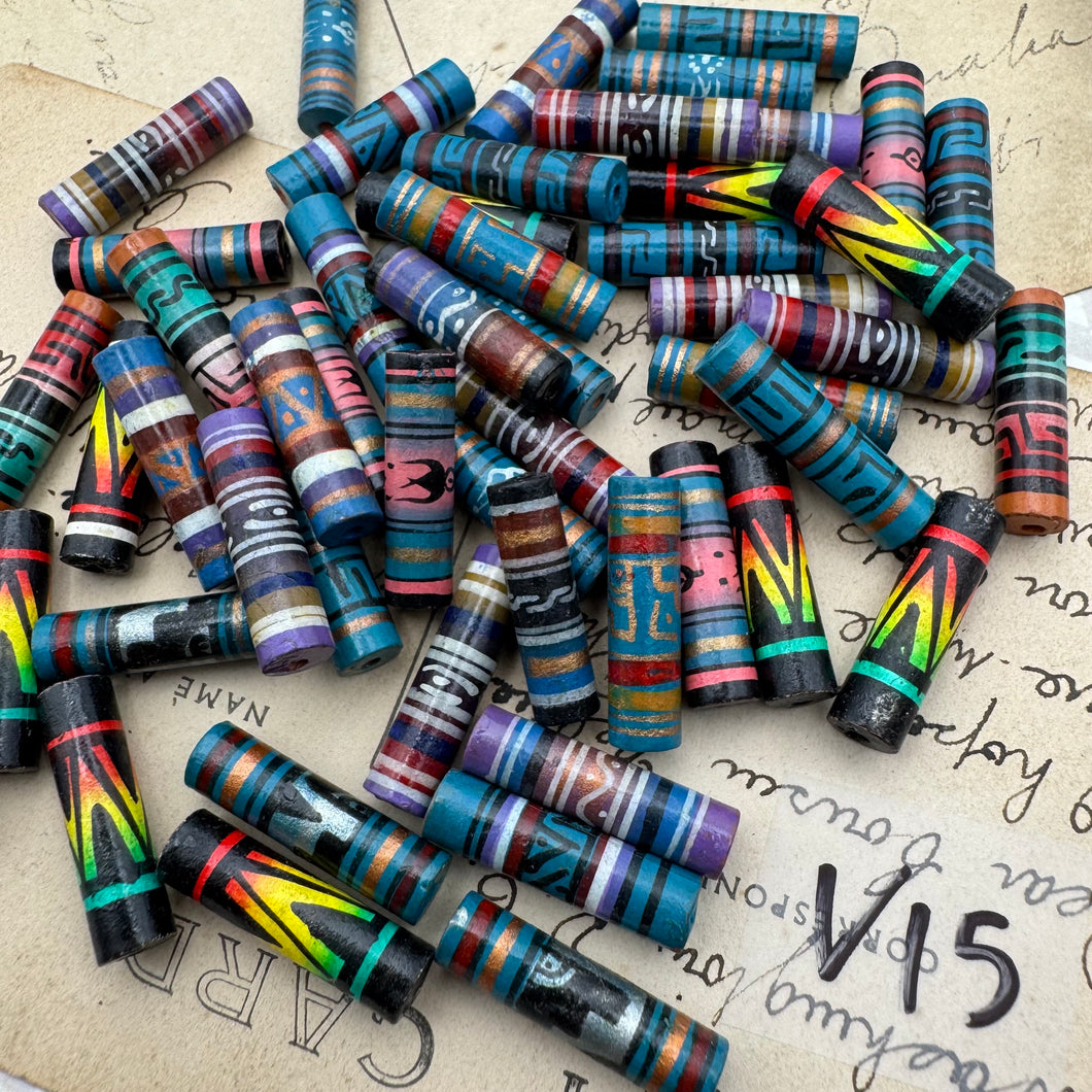 Hand Painted Tube Bead Pairs Mix  - Sleepy Hollow Road Trip Finds