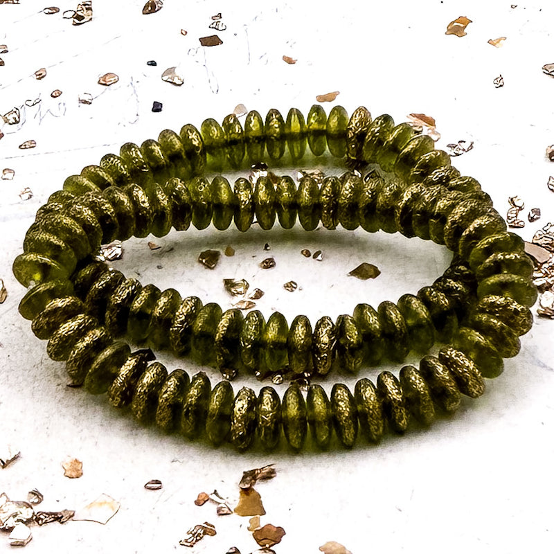 Pre-Order 6mm Disc Peridot with Etched and Gold Finishes