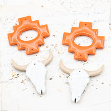Load image into Gallery viewer, Orange with Tan Horns Steer Head Earrings Components Pair
