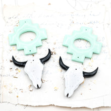 Load image into Gallery viewer, Mint Steer Head Earrings Components Pair

