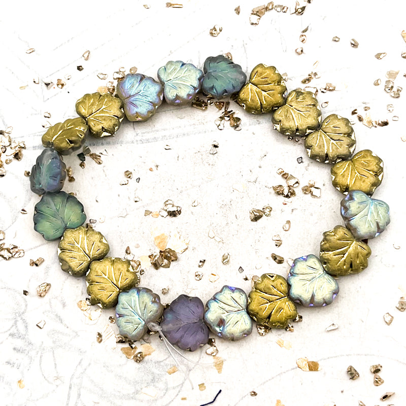 10x13mm Maple Leaf Transparent Glass with Matte, AB, and Gold Finishes