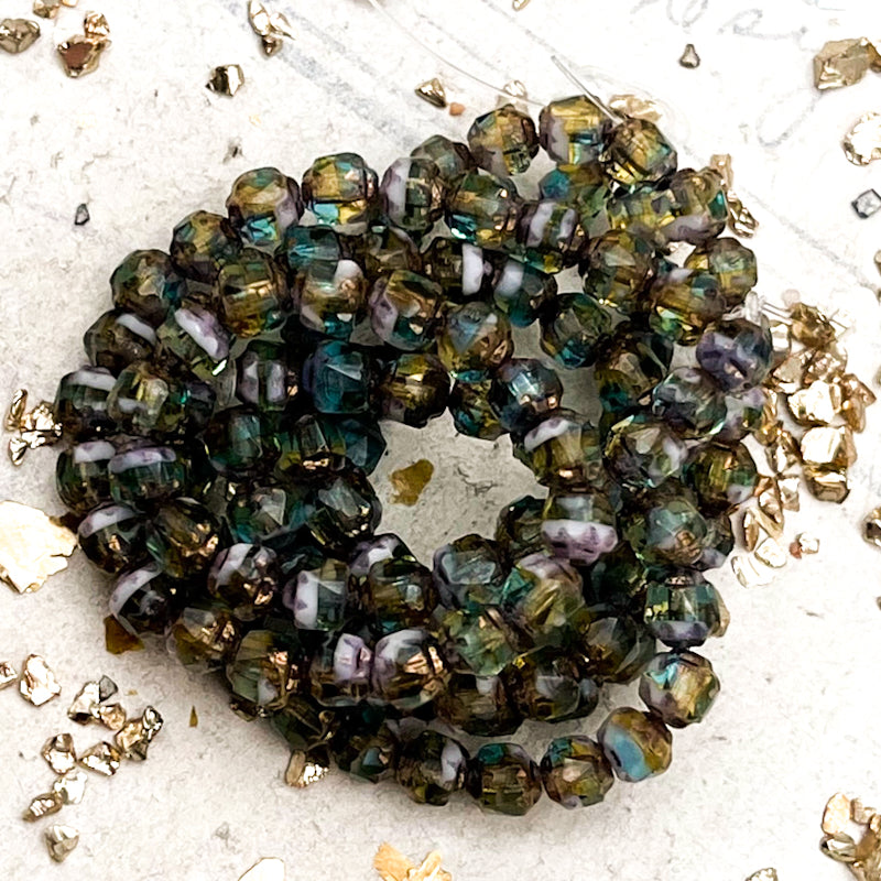 Pre-Order 4mm Cathedral Sky Blue, Yellow, and White with Bronze Finish