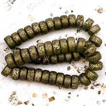 Load image into Gallery viewer, Pre-Order 4x8 Heishi Peridot with Etched and Gold Finishes
