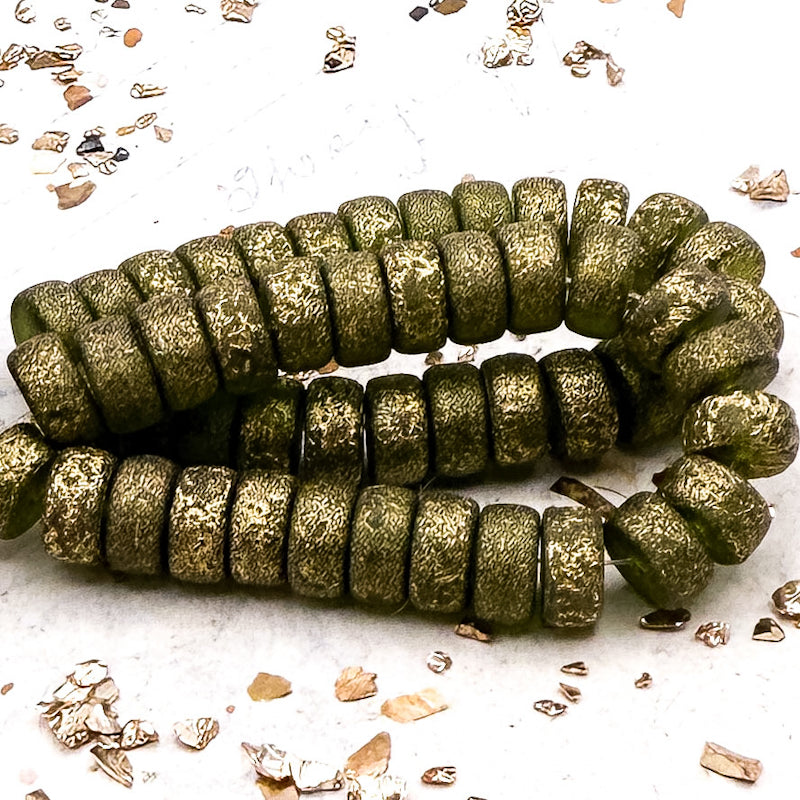 Pre-Order 4x8 Heishi Peridot with Etched and Gold Finishes