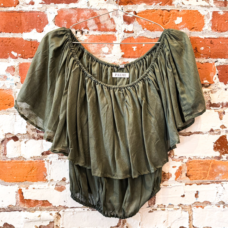 One Size Off the Shoulder Crop Top-Hunter Green
