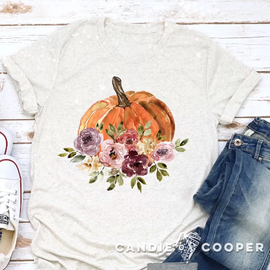Watercolor Pumpkin Short Sleeve Shirt - Size M