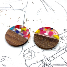 Load image into Gallery viewer, Colorful Resin and Wood Earring Pair
