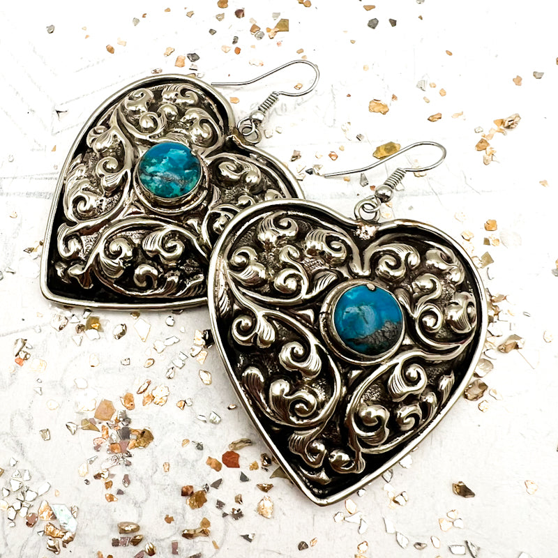 Turquoise Heart Earring Pair - Tucson Find