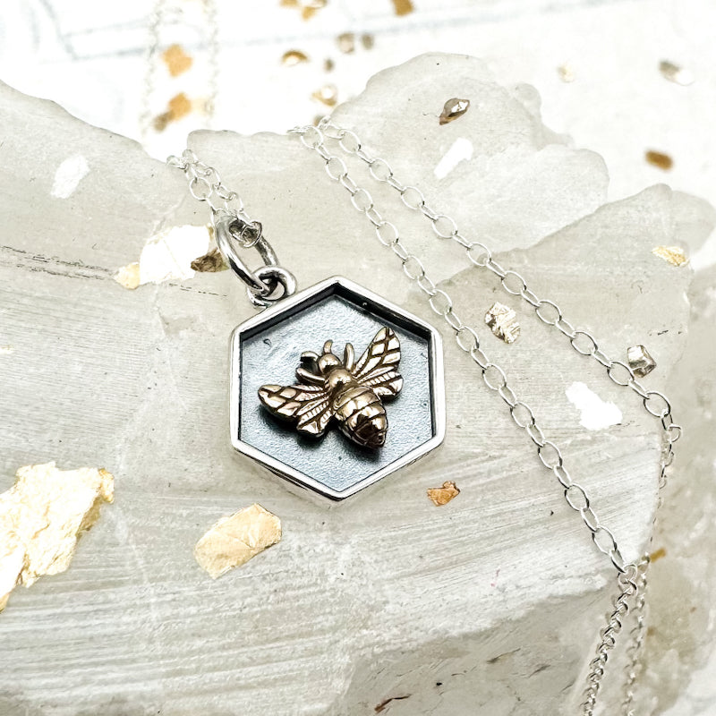 Sterling Silver Honeycomb Bee Necklace