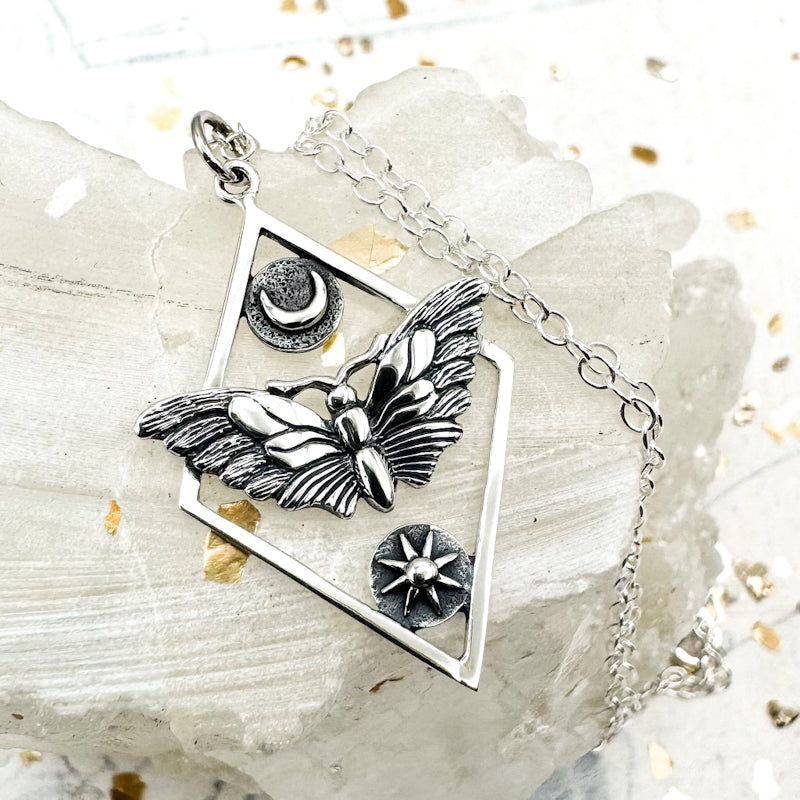 Sterling Silver Mystic Moth Necklace