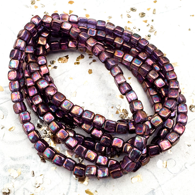 4mm Purple with a Metallic Purple and AB Wash Cube Bead Strand