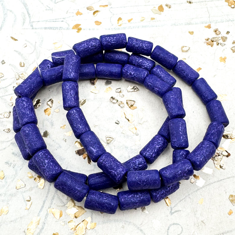 9x5mm Indigo with Etched Finish and Purple Wash Tube Beads