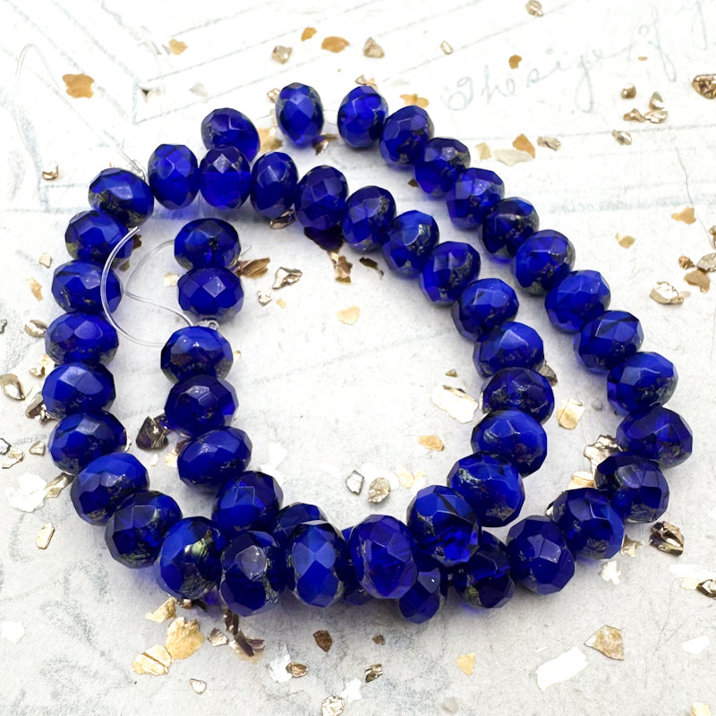 5x7mm Electric Indigo with Picasso Finish Rondelle Czech Bead Strand