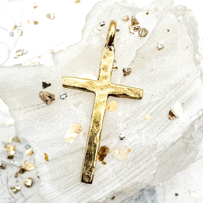 Antique Gold Hammered Cross Charm