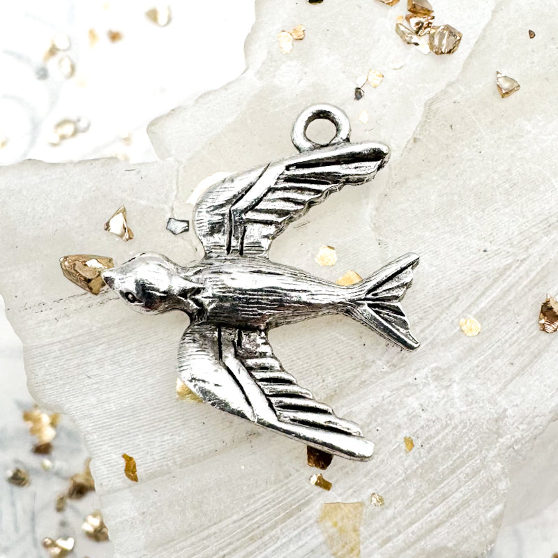 Antique Silver Soaring Bird Charm