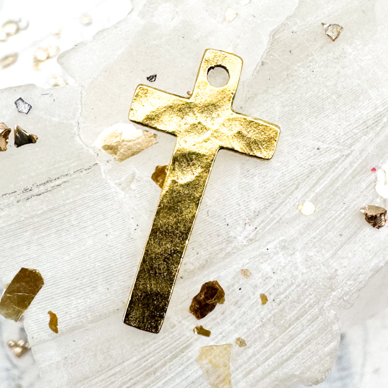 Antique Gold Little Hammered Cross Charm