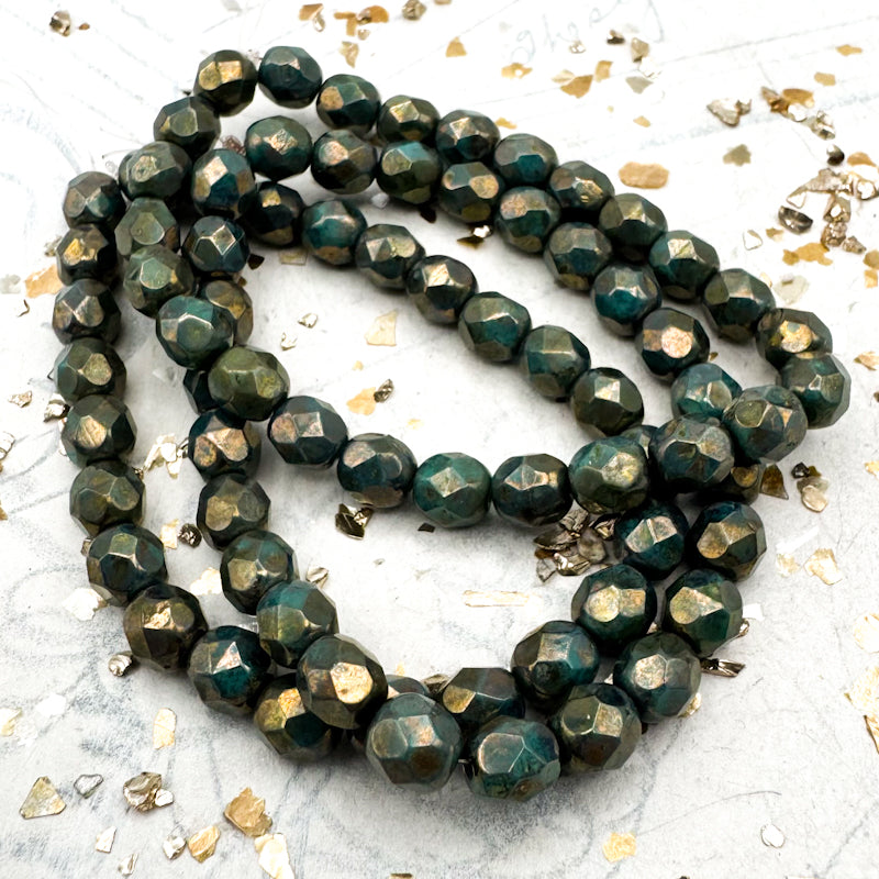 6mm Green Bronze Faceted Round Fire-Polished Bead Strand