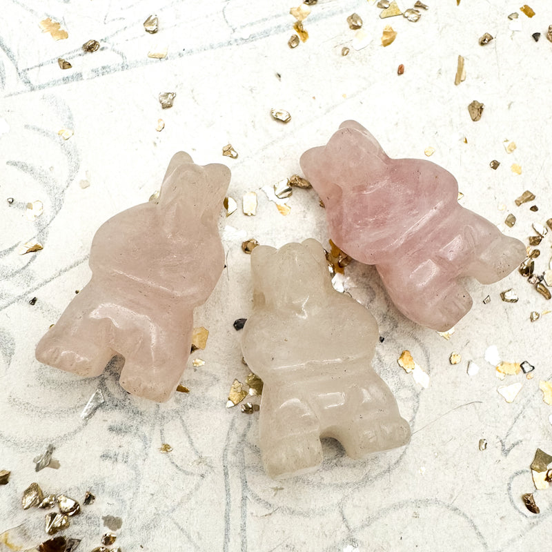 Pink Quartz Vintage Carved Gemstone Baby Bear Focal Bead