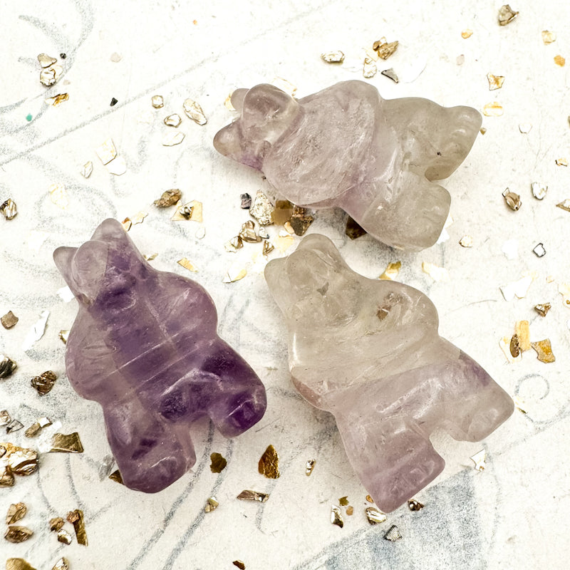 Amethyst Vintage Carved Gemstone Baby Bear Focal Bead