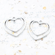 Load image into Gallery viewer, 25x26mm Silver Heart Hoop Charm Pair
