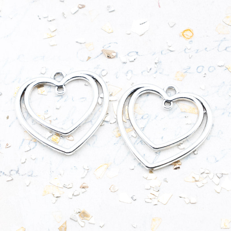 25x26mm Silver Heart Hoop Charm Pair