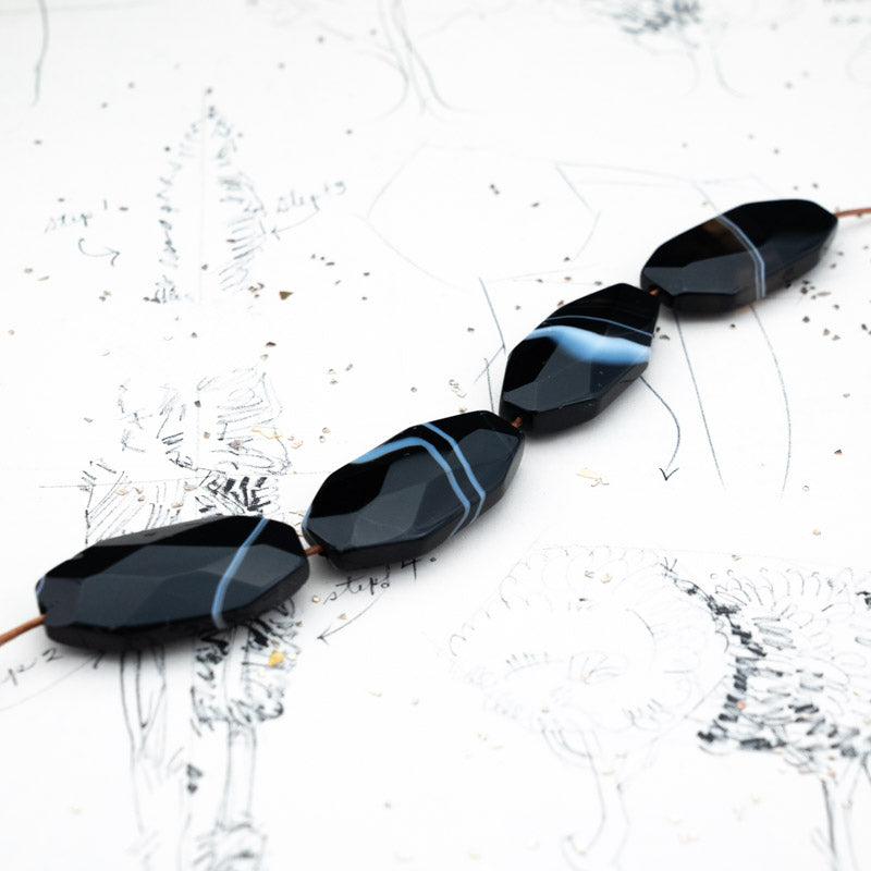 Faceted Oblong Black Onyx Focal Bead - Doorbuster