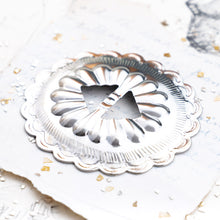 Load image into Gallery viewer, Large Silver Concho Slider for Leather or Ribbons
