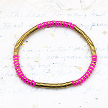 Load image into Gallery viewer, Hot Pink and Gold Disc Bead Stretch Bracelet - Doorbuster
