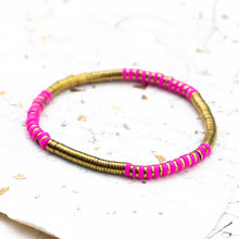 Load image into Gallery viewer, Hot Pink and Gold Disc Bead Stretch Bracelet - Doorbuster
