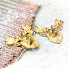 Load image into Gallery viewer, Stag Head Solid Brass Charm Pair - No Holes

