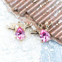 Load image into Gallery viewer, 20mm Light Rose Rhinestone and Gold Plated Stag Charm Pair
