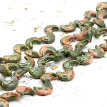 Load image into Gallery viewer, 13x10mm Unakite Crescent Moon Bead Gemstone Strand
