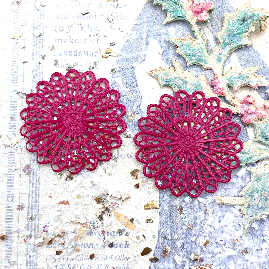 34mm Bright Magenta Filigree Pair