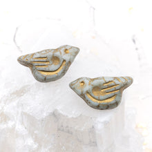 Load image into Gallery viewer, White with a Luster Finish and Gold Wash Czech Bird Beads - 2 Pcs
