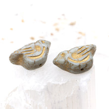 Load image into Gallery viewer, White with a Luster Finish and Gold Wash Czech Bird Beads - 2 Pcs
