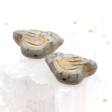 Load image into Gallery viewer, White with a Luster Finish and Gold Wash Czech Bird Beads - 2 Pcs
