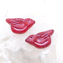 Load image into Gallery viewer, Matte Ruby Red with a Metallic Pink Wash Czech Bird Beads - 2 Pcs
