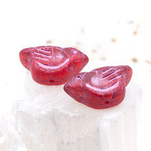 Load image into Gallery viewer, Matte Ruby Red with a Metallic Pink Wash Czech Bird Beads - 2 Pcs
