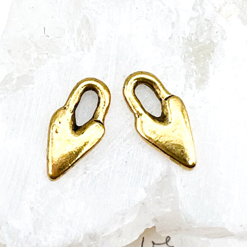 14mm Antique Gold Little Heart Charm Pair