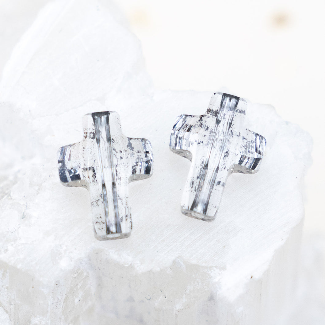 14mm Rose Patina Premium Crystal Cross Bead Pair