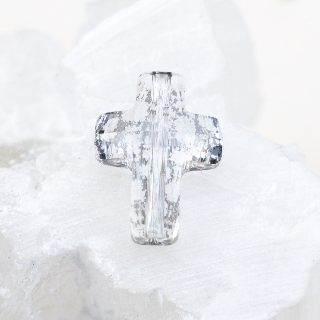 18mm Silver Patina Premium Crystal Cross Bead